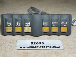 Zestaw 6 klawiszy pulpitu NEOPLAN - opuszczanie szyby kierowcy, poziomowanie wysokości nadwozia, nr VDO 1368.002600000600 