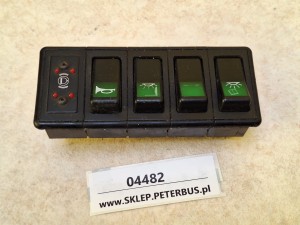 Zestaw klawiszy, przycisków pulpitu BOVA Futura, klakson, wskaźnik zużycia klocków hamulcowych, oświetlenie wewnętrzne, przestrzeni pasażerskiej